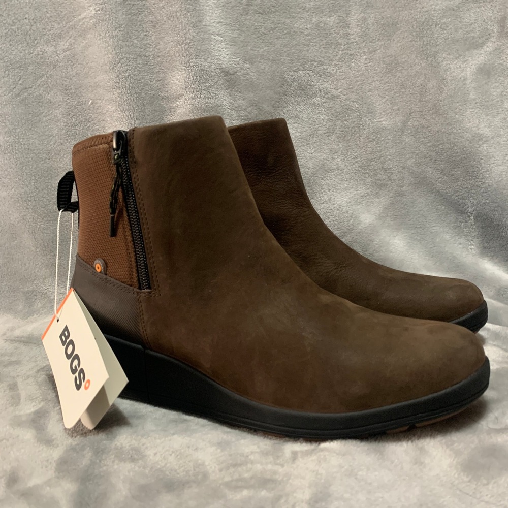 Bogs Vista Rugged Zip Brown Waterproof Leather Ankle Boots Womens 11 73190-200‎